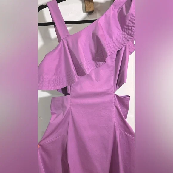 NWT Veronica Beard Beilla Ruffled Cotton Blend Poplin Cutout Midi Dress Purple 2 - Picture 11 of 16